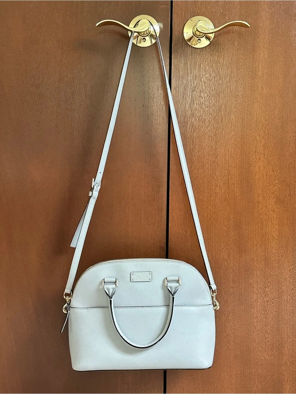 Kate Spade Grove Street Carli Gray Dome Leather Satchel with Crossbody Strap